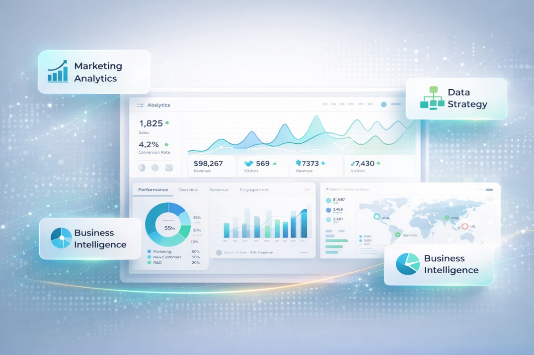 Data analytics and business intelligence dashboard illustration